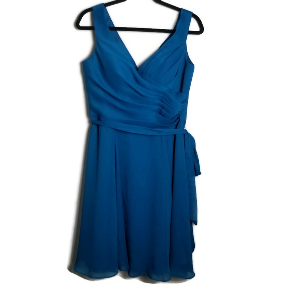 Angelina Faccenda Teal Pleat Bridesmaid Dress